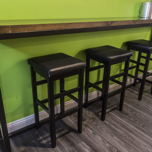 Custom bar stools with wood counter
