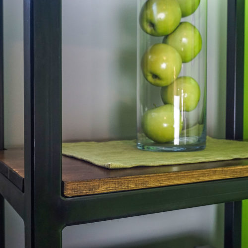 Custom metal and wood shelving unit